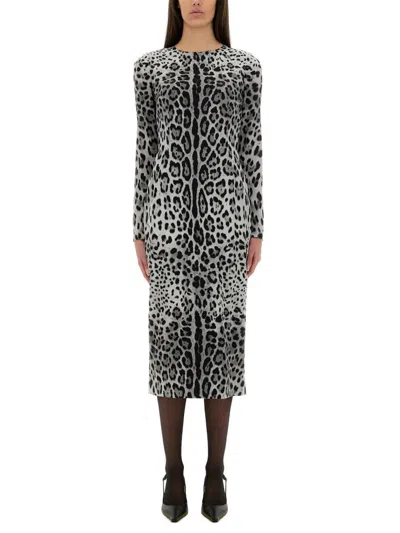 Dolce & Gabbana Charmeuse Sheath Longuette Dress In Multi