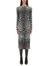 Dolce & Gabbana Leopard-print Long-sleeve Charmeuse Midi Dress In Grey