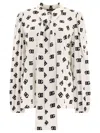 DOLCE & GABBANA CHARMEUSE SHIRT WITH ALL-OVER DG LOGO PRINT SHIRTS WHITE