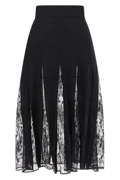 Dolce & Gabbana Charmeuse Skirt With Lace In Black