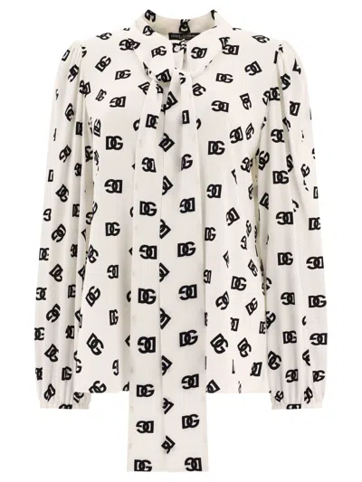 DOLCE & GABBANA CHARMINGLY CHIC: ALL-OVER LOGO CHARMEUSE SHIRT FOR WOMEN