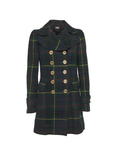 Pre-owned Dolce & Gabbana Check Double-breasted Coat In Green