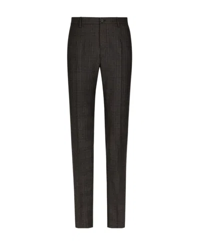 DOLCE & GABBANA CHECK-PATTERN WOOL TAILORED TROUSERS