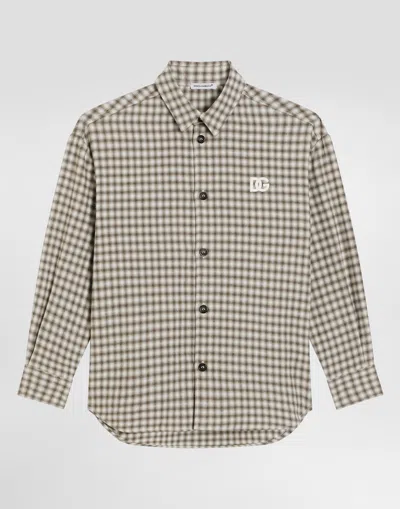 Dolce & Gabbana Kids' Checked Cotton Shirt In Gray