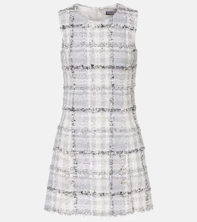 Dolce & Gabbana Checked Lamé Tweed Minidress In Grey