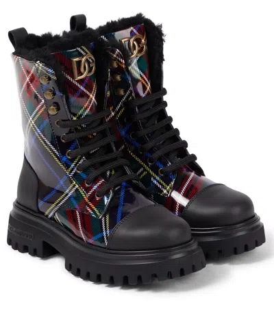 Dolce & Gabbana Kids' Checked Leather Boots In Multicoloured