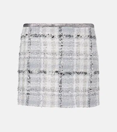 Dolce & Gabbana Checked Low-rise Lamé Tweed Miniskirt In Grey