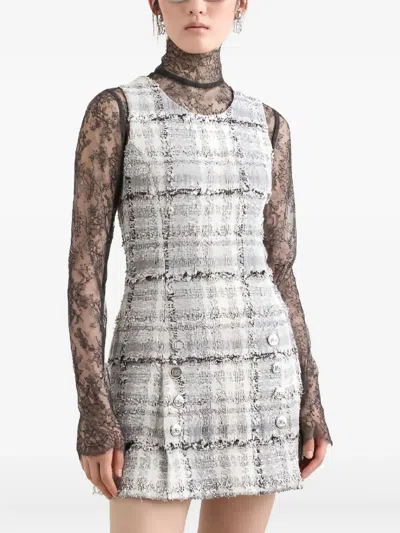 Dolce & Gabbana Checked-pattern Tweed Button-detail Mini Dress In Gray