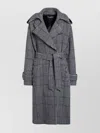 Dolce & Gabbana Checked Wool Coat With Belt And Epaulettes In Gray