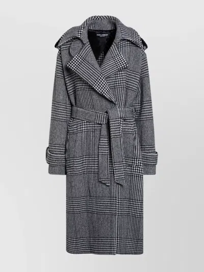 DOLCE & GABBANA CHECKED WOOL COAT WITH BELT AND EPAULETTES