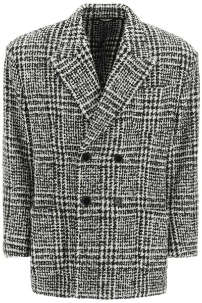 Dolce & Gabbana Checkered Double-breasted Wool Jacket In 黑色的
