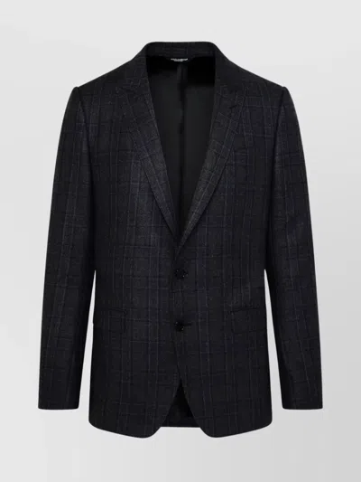 Dolce & Gabbana Checkered Wool Blazer Pockets In Black