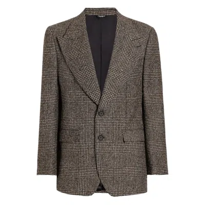 Dolce & Gabbana Check-pattern Buttoned-up Blazer In Brown