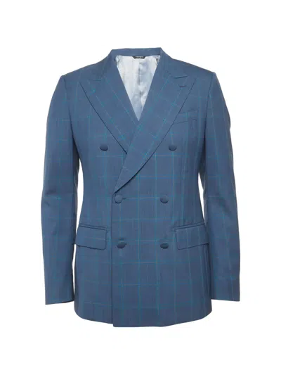 Pre-owned Dolce & Gabbana Check-pattern Double-breasted Blazer In Blue