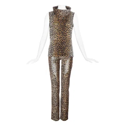 Pre-owned Dolce & Gabbana Cheetah Print Pants And Turtle Neck Vest Set, Ss 1996 In Sand