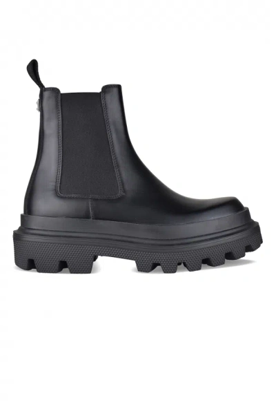 Dolce & Gabbana High Trekking Brushed Leather Chelsea Boots In Black