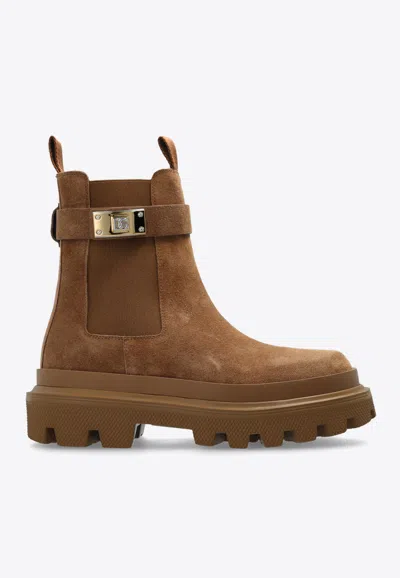 Dolce & Gabbana Chelsea Suede Ankle Boots In Brown
