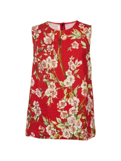Pre-owned Dolce & Gabbana Cherry Blossom Print Sleeveless Blouse In Red