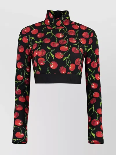 DOLCE & GABBANA CHERRY PRINT HIGH NECK CROP TOP