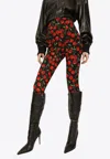 Dolce & Gabbana Cherry-print Marquisette Shaper Pants In Multicolor
