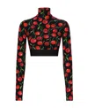 Dolce & Gabbana Cherry-print Long-sleeve Crop Top In Black