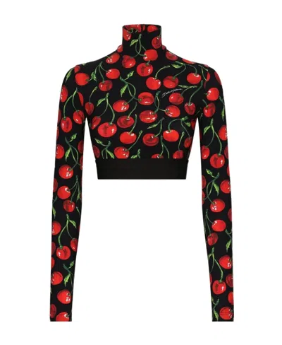DOLCE & GABBANA DOLCE  GABBANA CHERRY PRINTED CROPPED TOP