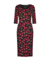 Dolce & Gabbana Cherry Print Stretch Silk Sheath Dress In Black