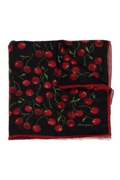 Dolce & Gabbana Cherry Printed Frayed Edge Scarf In Multi