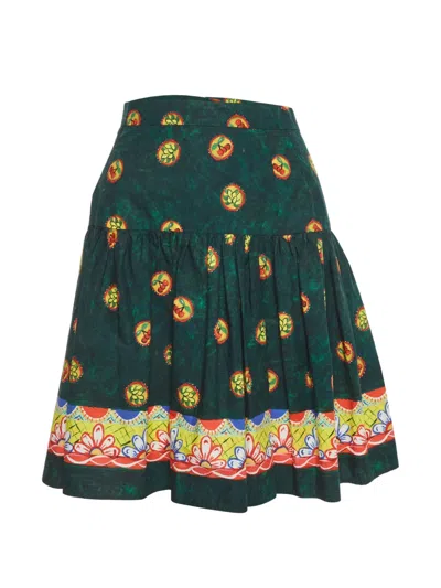 Pre-owned Dolce & Gabbana Cherry-print Pleated Skirt In Green