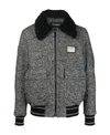 Dolce & Gabbana Herringbone Wool Jacket With Shearling Collar In Black