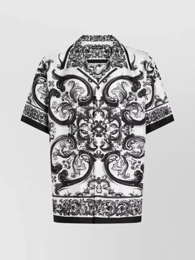 DOLCE & GABBANA CHEST POCKET SILK SHIRT WITH MAJOLICA PRINT