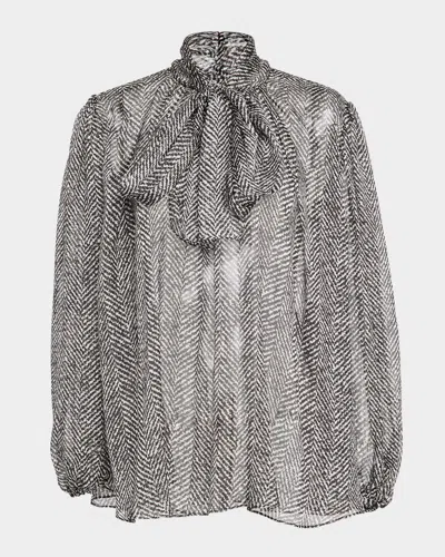 DOLCE & GABBANA CHEVRON CHIFFON NECK-TIE BLOUSE