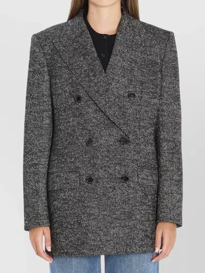 DOLCE & GABBANA CHEVRON DOUBLE-BREASTED WOOL BLEND JACKET WITH PADDED SHOULDERS