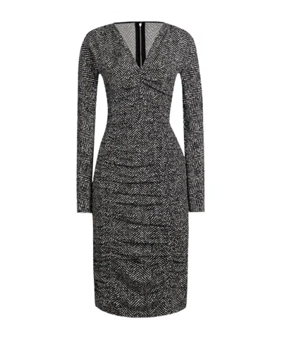 DOLCE & GABBANA CHEVRON GATHERED MIDI DRESS