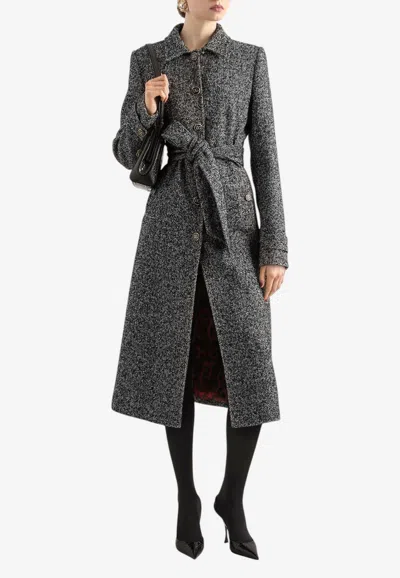 Dolce & Gabbana Chevron Knit Single-breasted Wool Coat In Gray