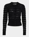 Dolce & Gabbana Chevron Open-knit Crewneck Cardigan In Black