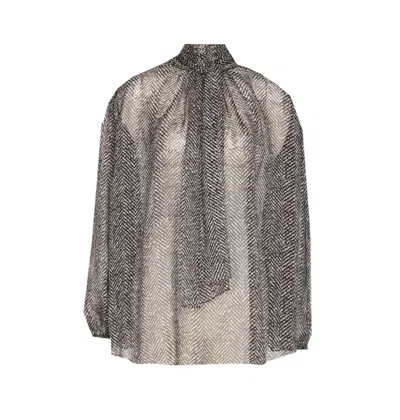 Dolce & Gabbana Chevron-print Silk Chiffon Shirt In Gray