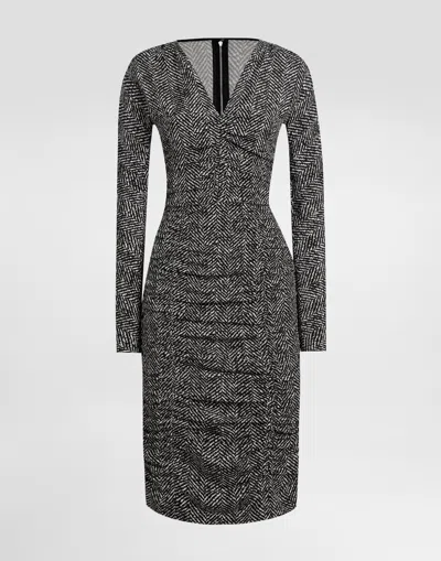 DOLCE & GABBANA CHEVRON PRINT CADY MIDI DRESS