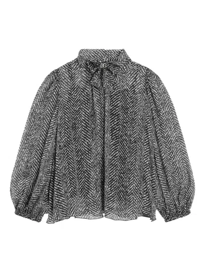 Dolce & Gabbana Kids' Chevron-print High-neck Blouse In Black