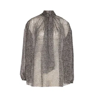 DOLCE & GABBANA CHEVRON-PRINT SILK CHIFFON SHIRT