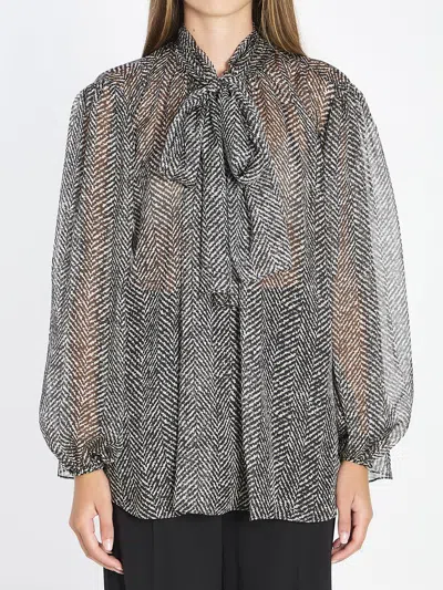 Dolce & Gabbana Chevron-print Silk Chiffon Shirt In Gray