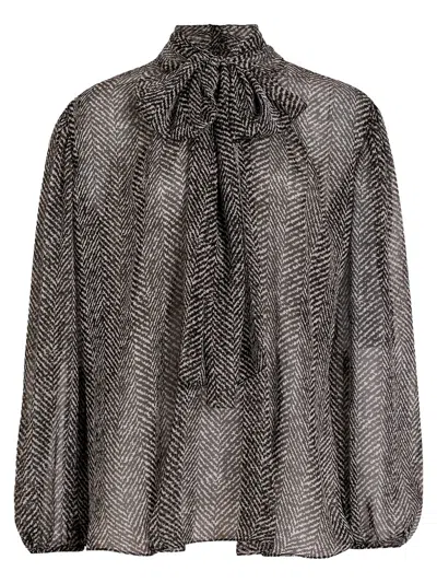 DOLCE & GABBANA CHEVRON-PRINT SILK CHIFFON SHIRT