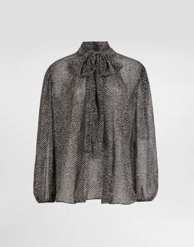 Dolce & Gabbana Chevron-print Silk Chiffon Shirt In Multi