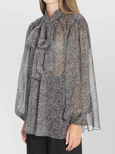 DOLCE & GABBANA CHEVRON SILK CHIFFON BLOUSE