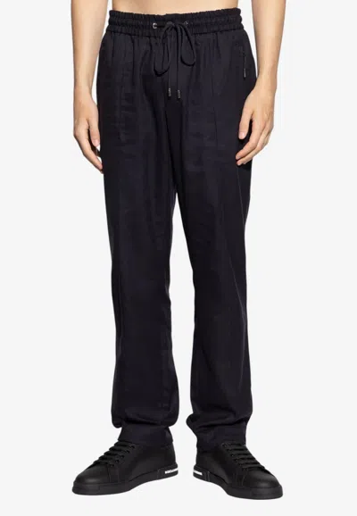 Dolce & Gabbana Chevron Straight-leg Trousers In Black
