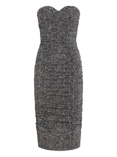 Dolce & Gabbana Chevron Strapless Midi Dress In Gray