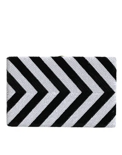 Dolce & Gabbana Chevron-patterned Metal Frame Clutch In Black