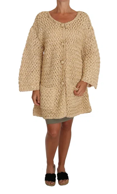 DOLCE & GABBANA DOLCE & GABBANA CHIC BEIGE CROCHET KNITTED RAFFIA WOMEN'S CARDIGAN