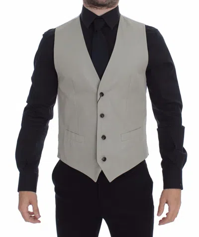 Dolce & Gabbana Silk Blend Formal Tailored Mens Waistcoat In Gray