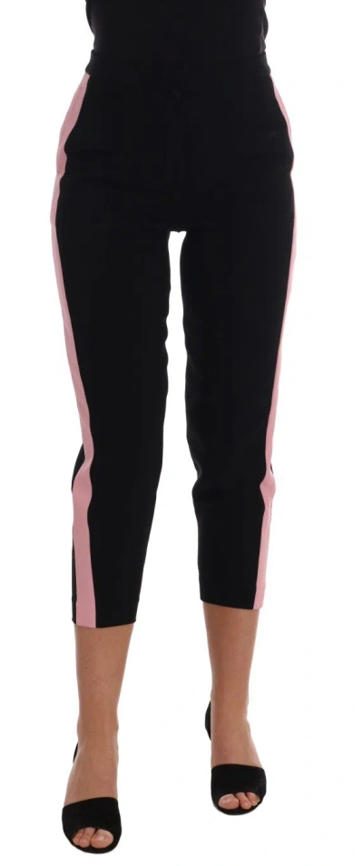 Dolce & Gabbana Stretch With Pink Side Stripes Capri Pants In Black